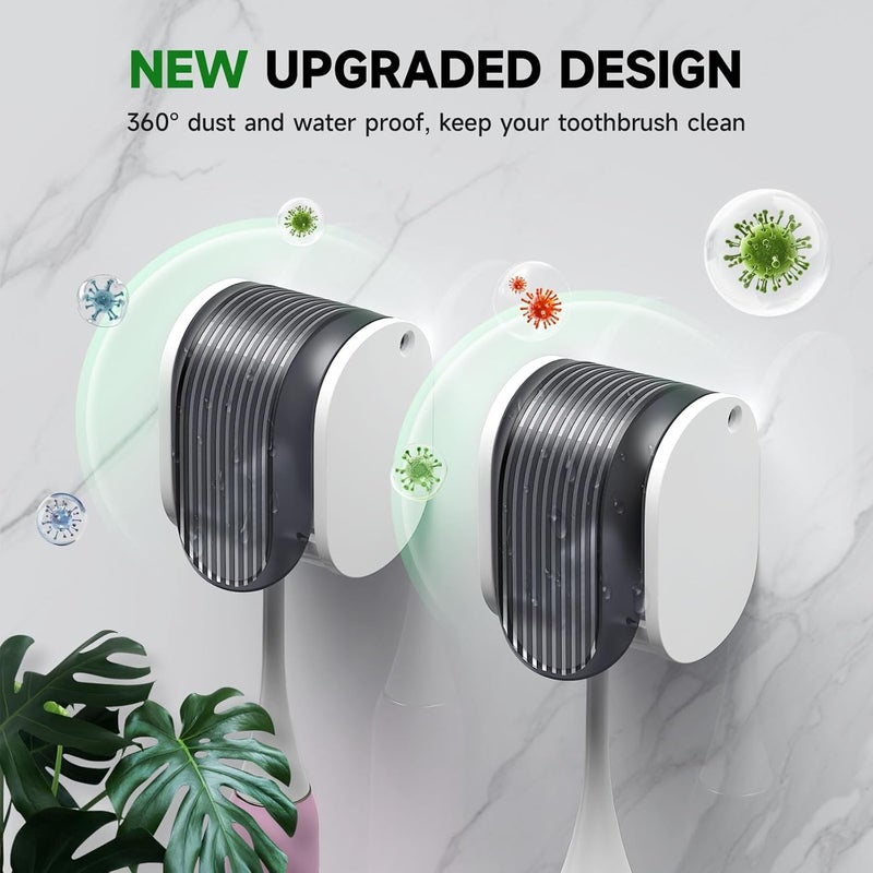 LUWUIDEN 6 Pcs Toothbrush Holders Wall Mounted, Single Slot Design, Shower Self Adhesive Wall Mounted Toothbrush Holder with Cover, Waterproof and Dustproof, Suitable for Bathroom, Family, Travel (Grey) - Image 2